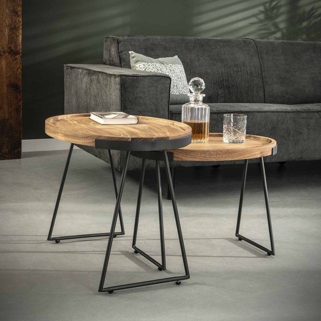 Petite table basse industrielle 2 plateaux en acacia - Made In Meubles