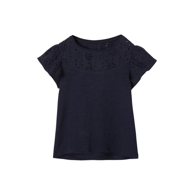 VERTBAUDET T-Shirt Fille Broderie Anglaise Et Manches à Volants - Blanc 10A - Pur Coton Oeko-Tex