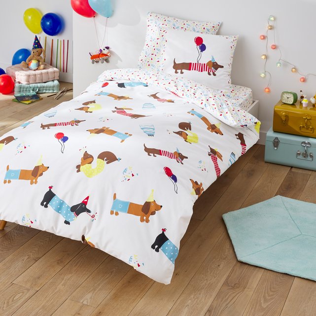 Doggy Duvet Cover In Printed Organic Cotton White Printed La