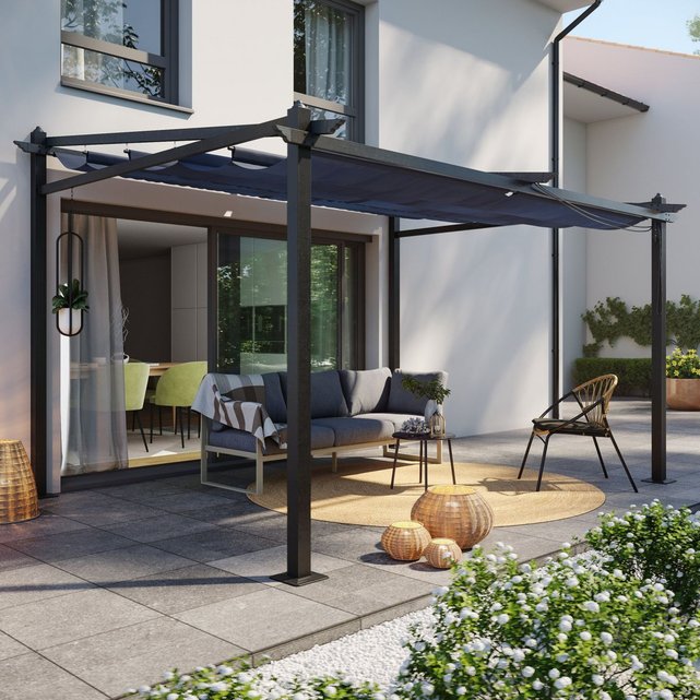 Tonnelle Pergola Aluminium Toile Coulissante 3x4 Lisboa Gris Gris Anthracite Avril Paris La Redoute