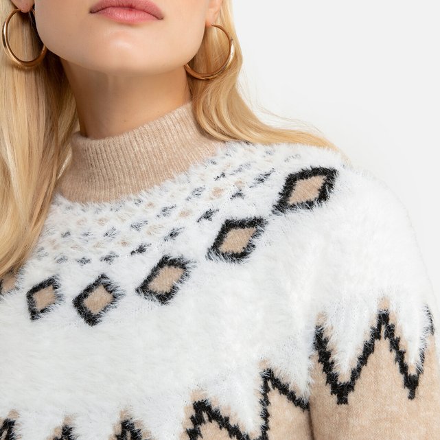 Jacquard trui in grof tricot mêleebeige Anne Weyburn | La Jacquard trui in grof tricot mêleebeige Anne Weyburn | La