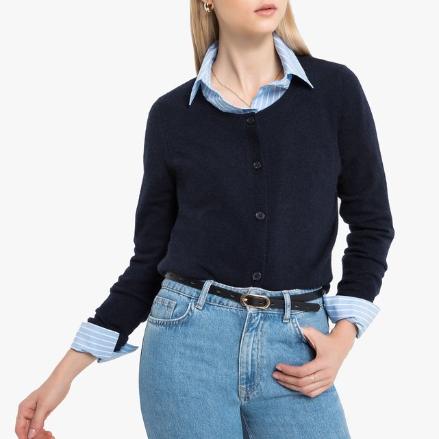 Cashmere Cardigan With Round Neck Navy Blue La Redoute Collections La Redoute