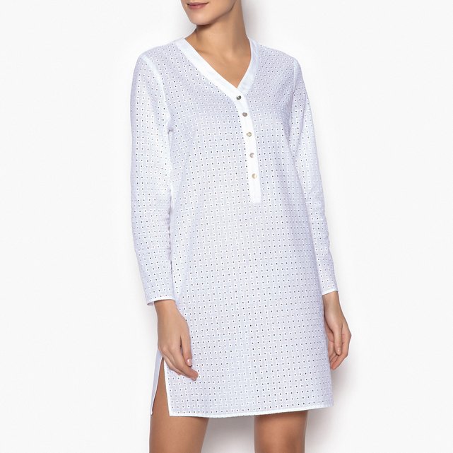 Chemise de nuit pur coton La Redoute Collections blanc ...