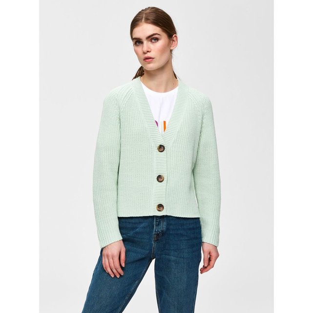  Cardigan  en maille coton  biologique vert  spray Selected 