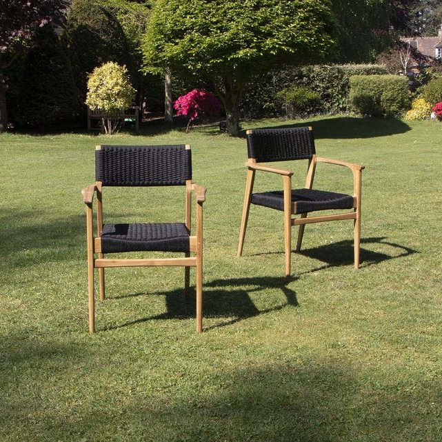 Fauteuil De Jardin En Teck Et Cordage Noir Noir Bois Dessus Bois Dessous La Redoute