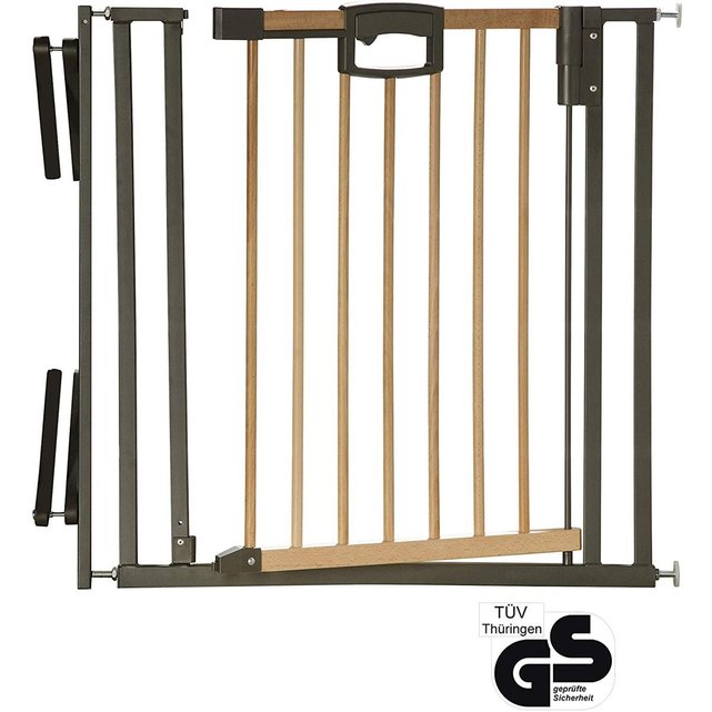 Barrière de sécurité bébé Geuther Barrière d'escalier à pression  Easylock Plus bois/métal 84,5 cm - 92,5 cm Nature