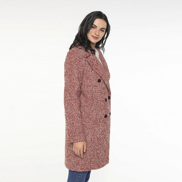 Manteau en tweed bouclé de laine mi long caudry bordeaux Manteau col tailleur tweed bouclé brique pour femme Trench