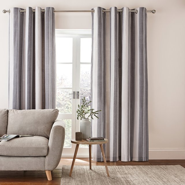 Herringbone Stripe Eyelet Curtains Grey Grey Catherine