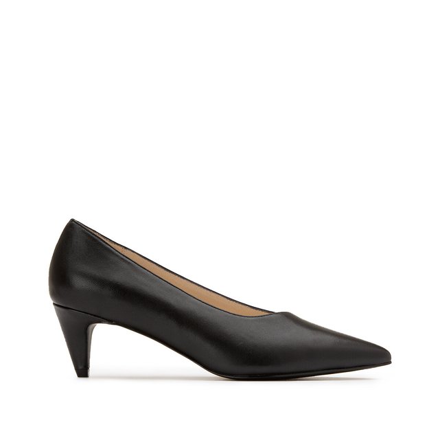 black leather pointed heels