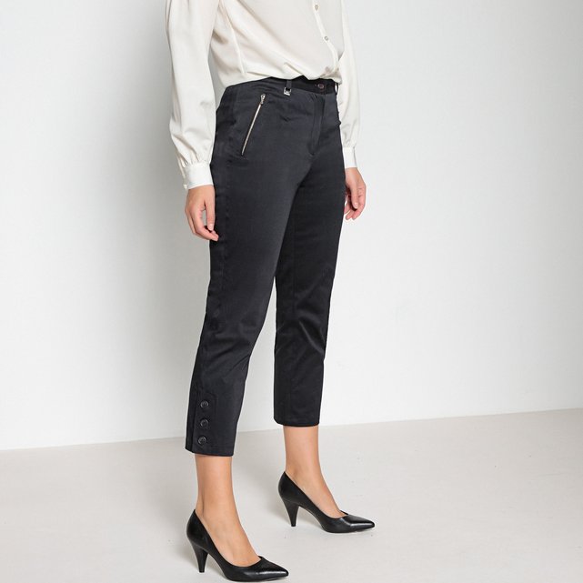 black satin cropped trousers