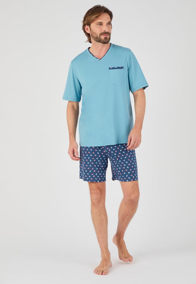 Pyjama Homme Damart 100% Coton Peigné - Ensemble Haut Et Bas - Maille Jersey Confortable - Taille S à XXL - Bleu