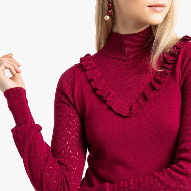 Jersey de cuello alto con volantes, de punto fino  LA REDOUTE COLLECTIONS image 0