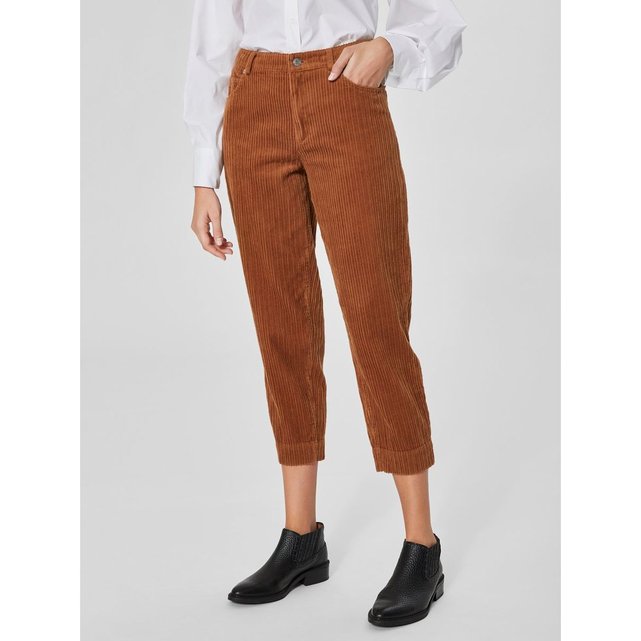 Pantalon velours côtelé - marron thrush Selected Femme ...