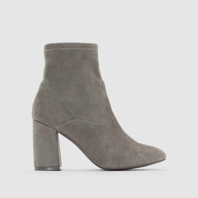High heeled leather ankle boots , grey, La Redoute Collections | La Redoute