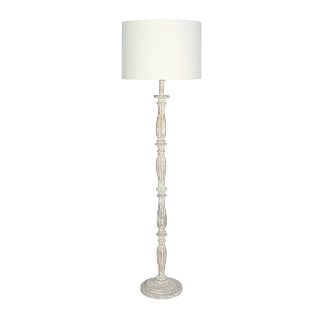 Floor Lamp Base In Antique Cream Wash Wood