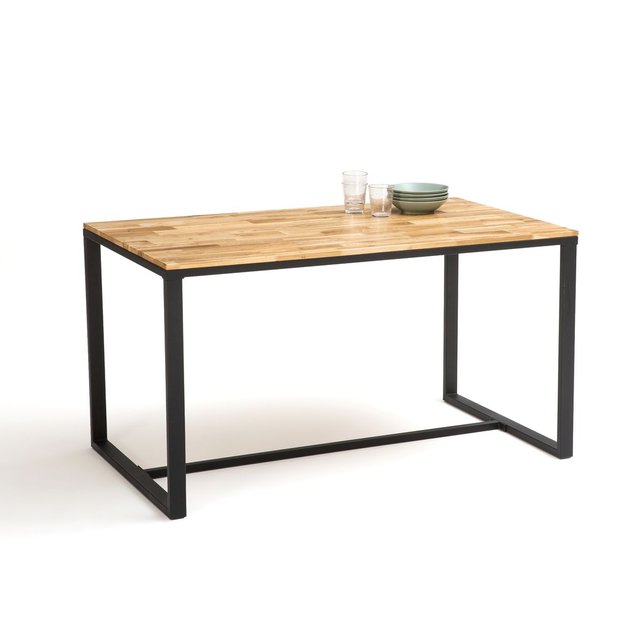Table De Cuisine 4 6 Couverts Chene Et Acier Hiba Naturel La