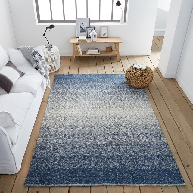 Tapis tissé plat façon kilim, chokak bleu/écru La Redoute ...