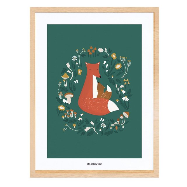 Cadre Bois Enfant Famille Renard Made In France Vert Emeraude Lilipinso La Redoute
