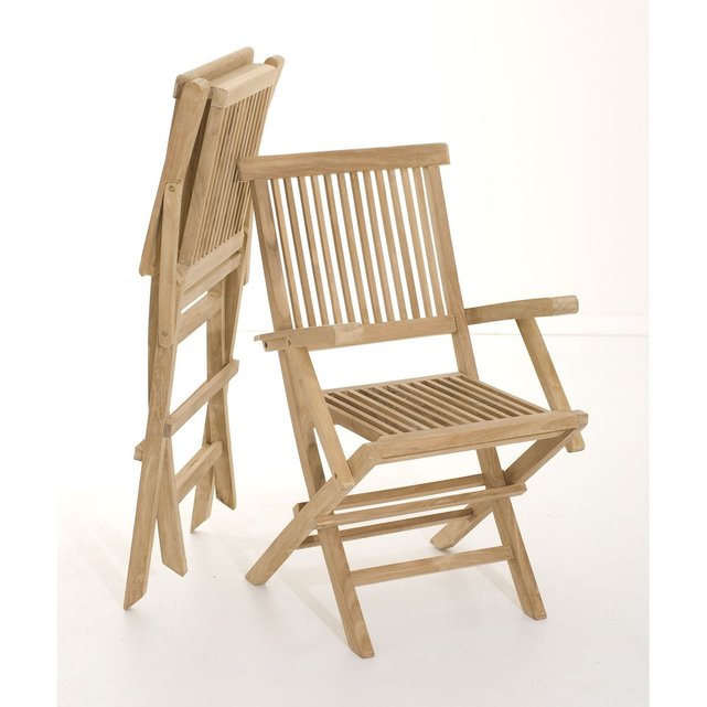 Lot de 2 fauteuils chaises à accoudoirs de jardin pliants en bois de