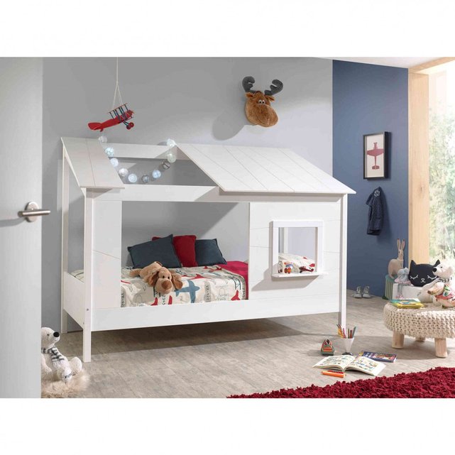 Lit Cabane Enfant Avec Toit Et Fenetre En Bois Blanc Terre De Nuit La Redoute