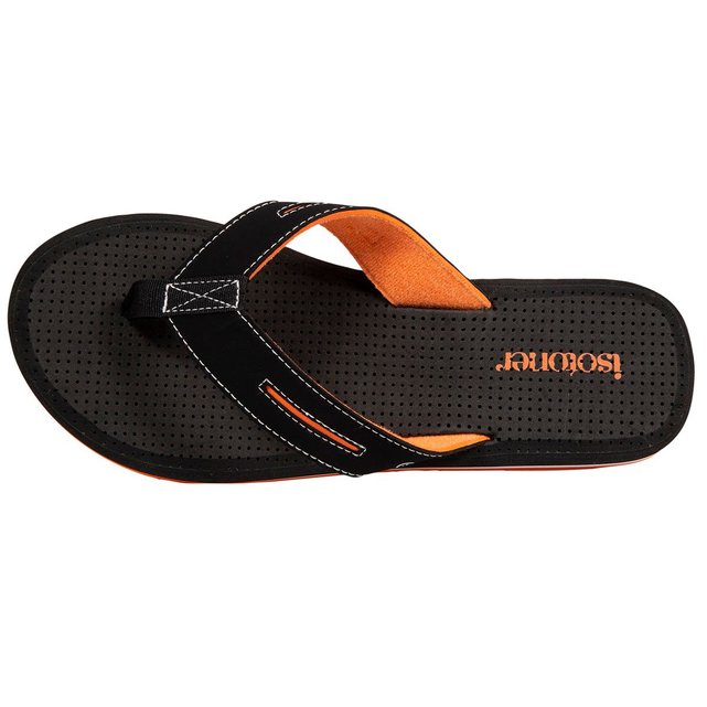 Isotoner Tongs Homme Noires et Oranges