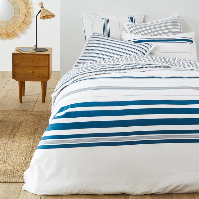 Comporta Duvet Cover In Nautical Striped Washed Cotton Blue Print