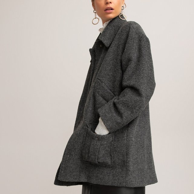 Manteau mi long, laine mélangée gris foncé La Redoute Manteau mi long droit | La Redoute