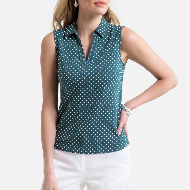 blue polka dot top
