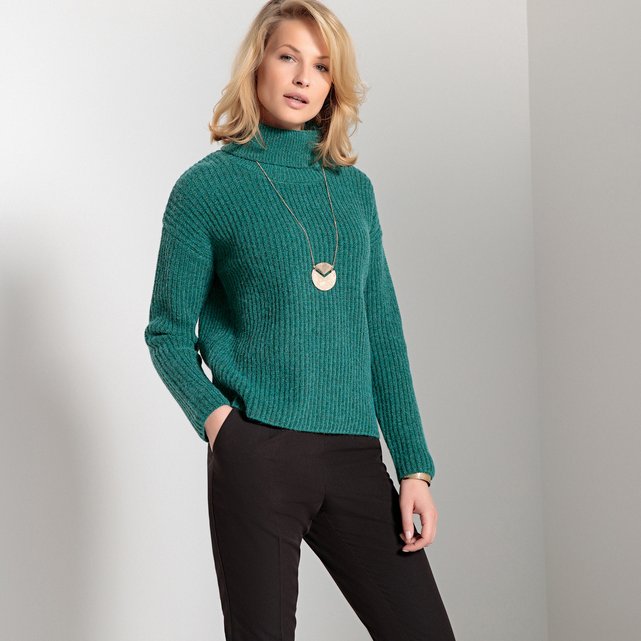 Pull uni col boule en grosse maille à côtes Anne Weyburn ...