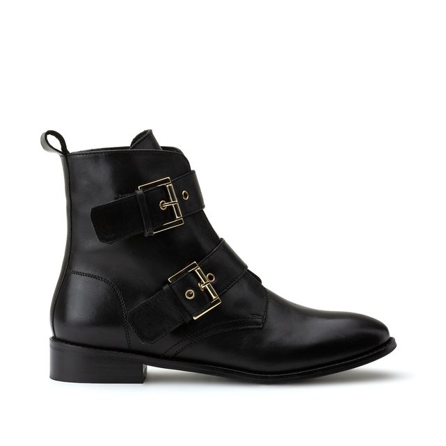 wide fit flat black ankle boots