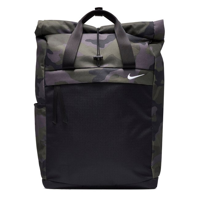 nike black all over logo roll top backpack