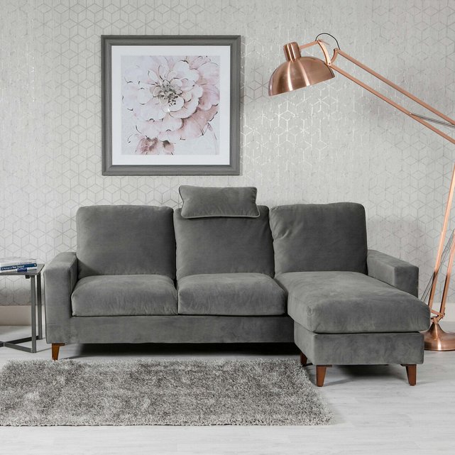 Small velvet corner sofa with reversible chaise , grey, Simply Casa