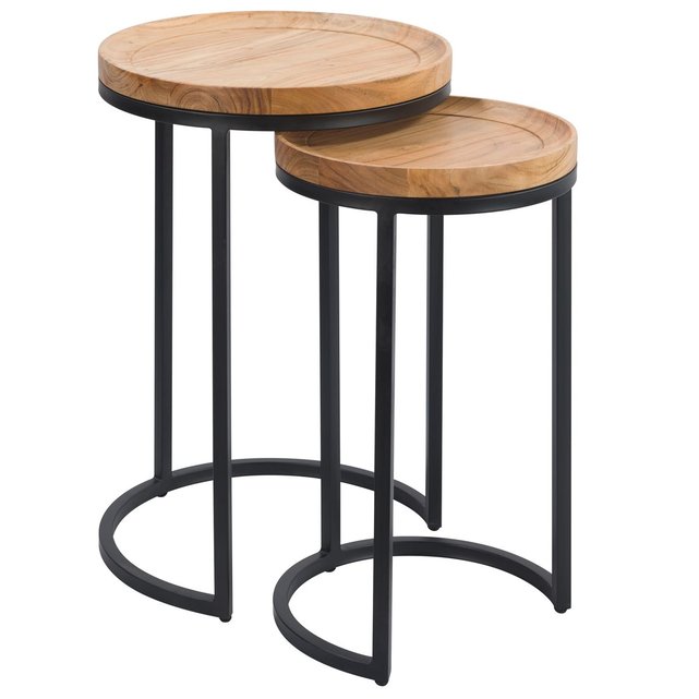 Table d'appoint yaca en bois d'acacia (lot de 2) bois clair et métal
