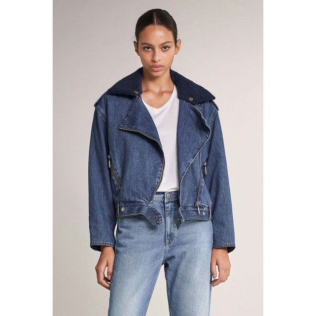 Blouson oversize en jean avec col en fourrure synthétique providence bleu  foncé Salsa | La Redoute