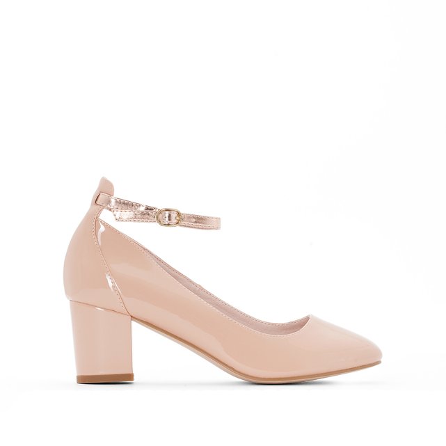 Patent heeled ballet pumps with ankle strap nude La Redoute Collections ...