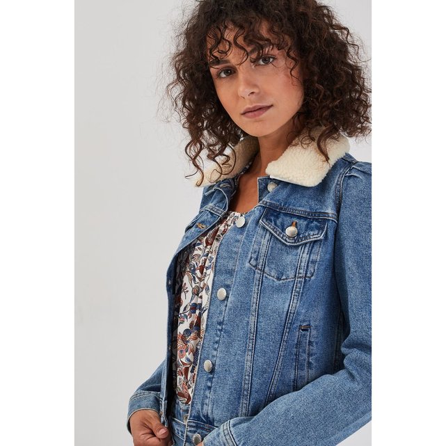 Veste droite boutonnée en jean denim double stone Cache Veste droite boutonnée en jean jean stone femme | Morgan