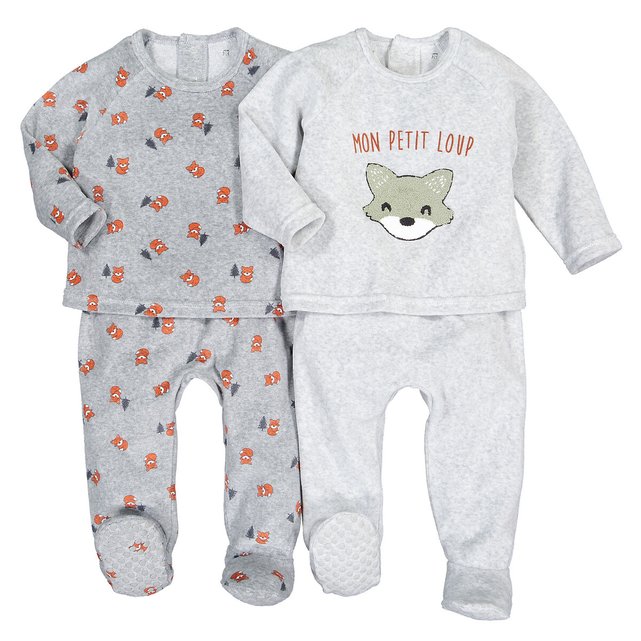 Lot De 2 Pyjamas 2 Pièces En Velours 1 Mois 4 Ans La Redoute