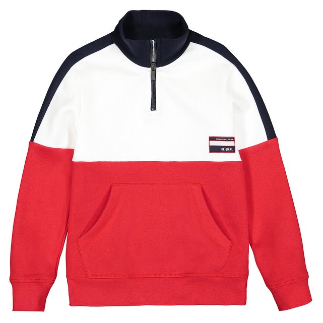 Half Zip Sweatshirt In Cotton Mix 3 12 Years White Red Navy La Redoute Collections La Redoute