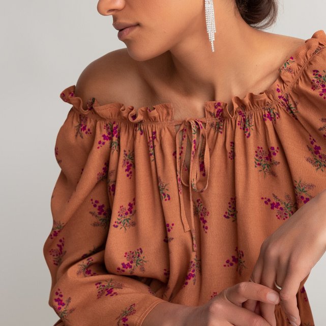 Top estampado com decote quadrado, mangas curtas  LA REDOUTE COLLECTIONS image 0