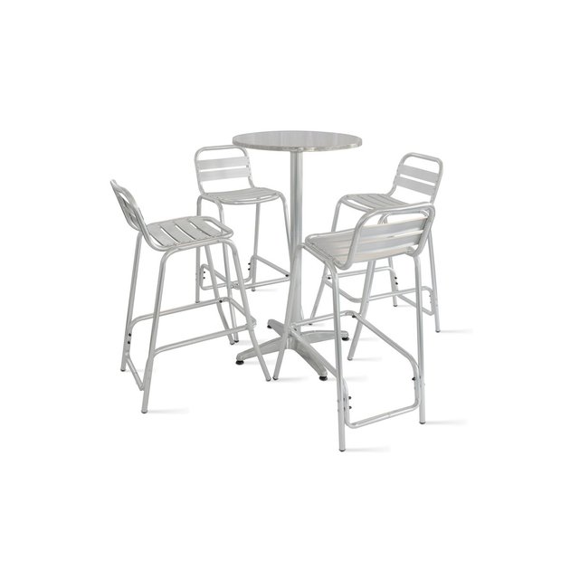 Table De Jardin Haute En Aluminium Et 4 Tabourets Gris Oviala La