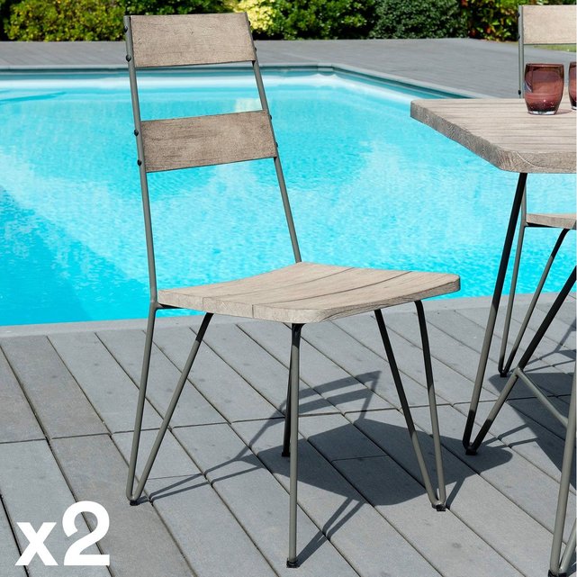 Lot De 2 Chaises De Jardin En Teck Grise Et Acier Detroit Bois