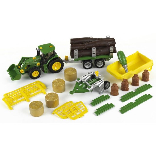 John Et RéduitTracteur FoinCharrue Avec BasculanteRemorqueChar Deere À Benne Modèle Bois DWEYHIeb29