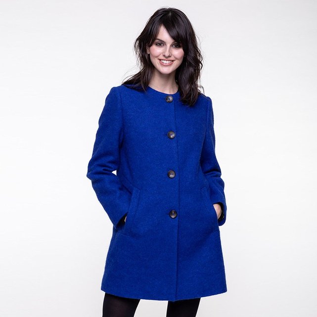 Manteau sans col en laine et alpaga Trench And Coat | La Redoute Manteau femme laine sans col