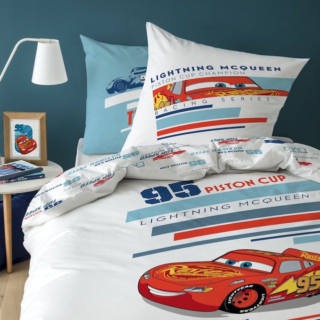 Housse de couette + taie d'oreiller 100% coton blanc Cars ...