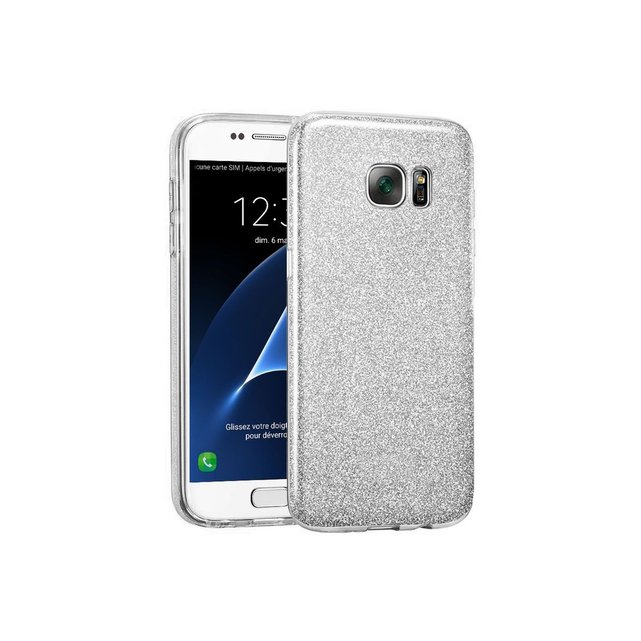 Coque en silicone souple pailletée pour Samsung Galaxy S7 Edge - Argent
