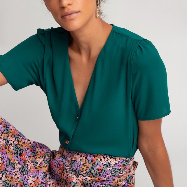 Camisa com decote em V, mangas curtas  LA REDOUTE COLLECTIONS image 0