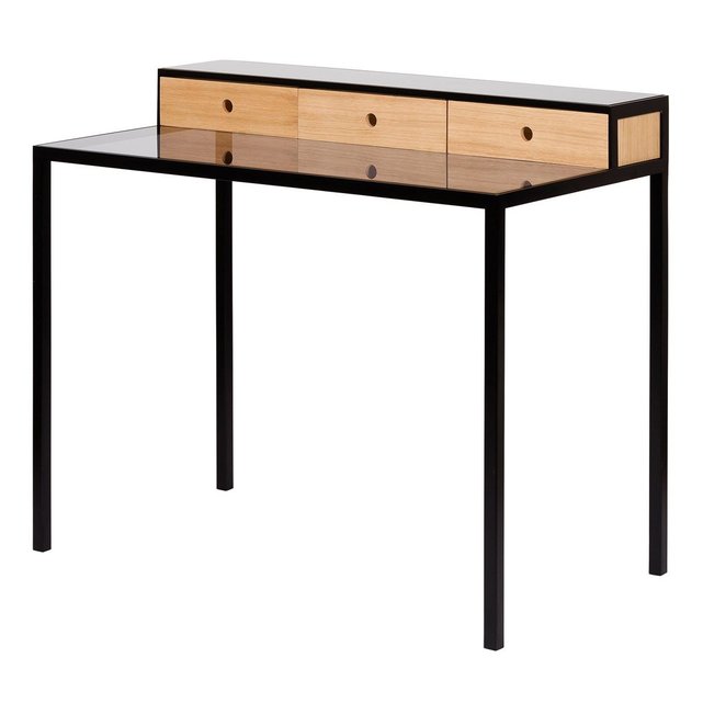 Secretaire Design En Bois Verre Et Metal Noir Mat Noir Alex De Rouvray Design La Redoute