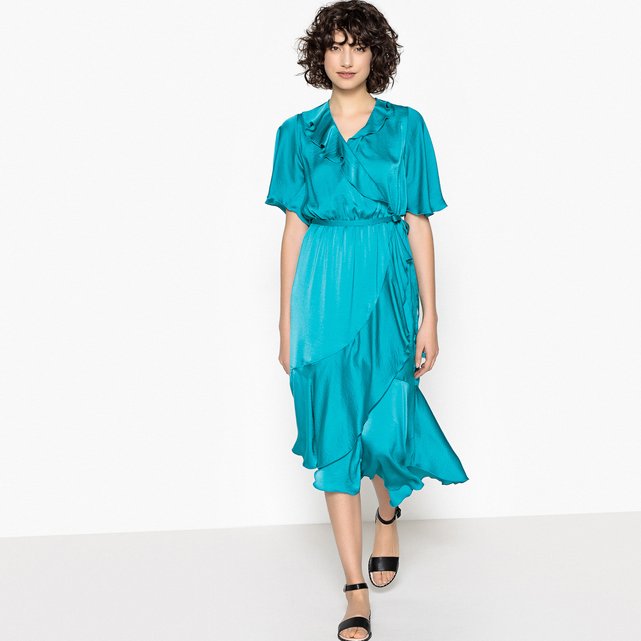 Image Asymmetrical Ruffled Dress with Tie Waist La Redoute Collections