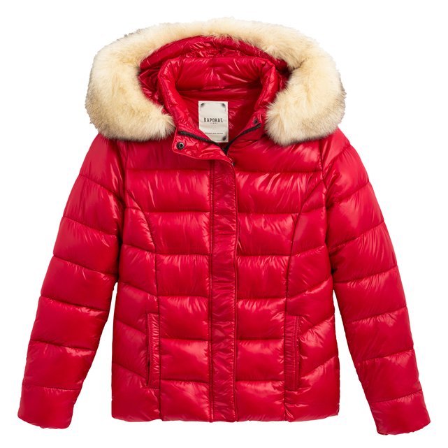 short red puffer jacket
