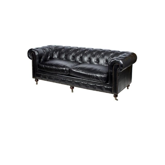 Canape Chesterfield Cuir Veritable Noir Novatrend La Redoute